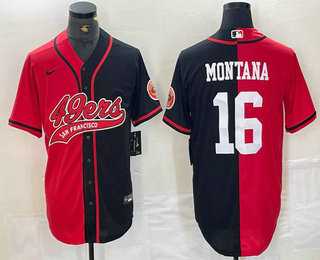 Mens San Francisco 49ers #16 Joe Montana Red Black Two Tone Cool Base Stitched Baseball Jersey->->NFL Jersey